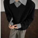 Old Qian Feng Men's Two-Piece Sweater Winter Thick Warm Youthful High-End Loose Long-Sleeved Polo Collar Knitwear